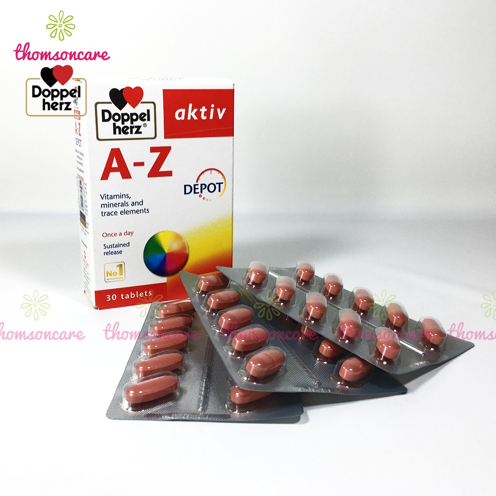 Bổ sung vitamin tổng hợp Aktiv A-Z Depot - nhập khẩu từ Doppelherz Đức, đầy đủ vtm A C D Canxi Magie kẽm | Thế Giới Skin Care