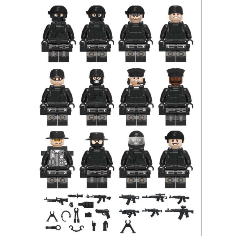 [BỘ 12 nhân vật] Lego cảnh sát police đặc nhiệm SWAT mô hình lắp giáp cho bé đồ chơi lắp ráp full phụ kiện