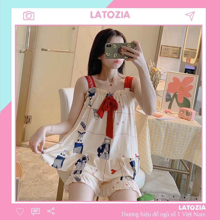Đồ Ngủ Mặc Nhà 2 Dây Thun Sữa Đồ Bộ Nữ Pijama Mềm Mát Họa Tiết Dễ Thương Latozia BĐN10
