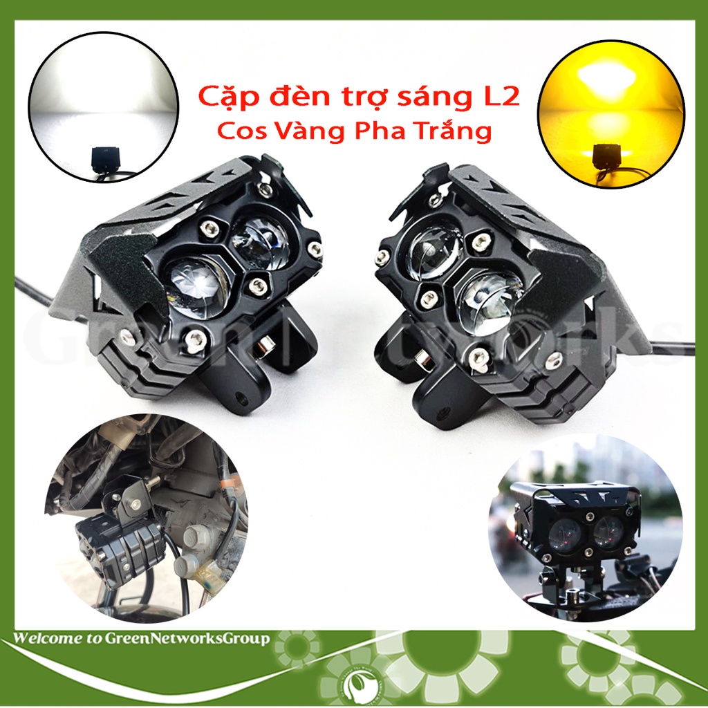 Đèn trợ sáng L2 36W cos vàng pha trắng gắn moto xe máy Greennetworks ( 1 cặp )