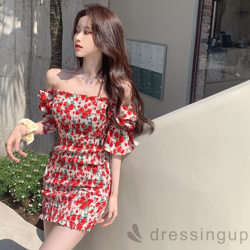 Đầm hoa tay phồng ngắn dáng ôm gợi cảm dành cho nữ