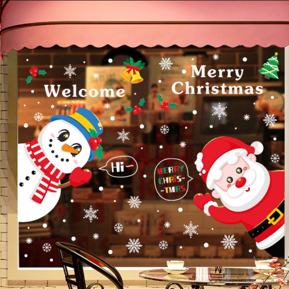 Decal dán tường Noel Hít Tĩnh Điện không Dơ Kính - Người tuyết cùng noel đón giáng sinh