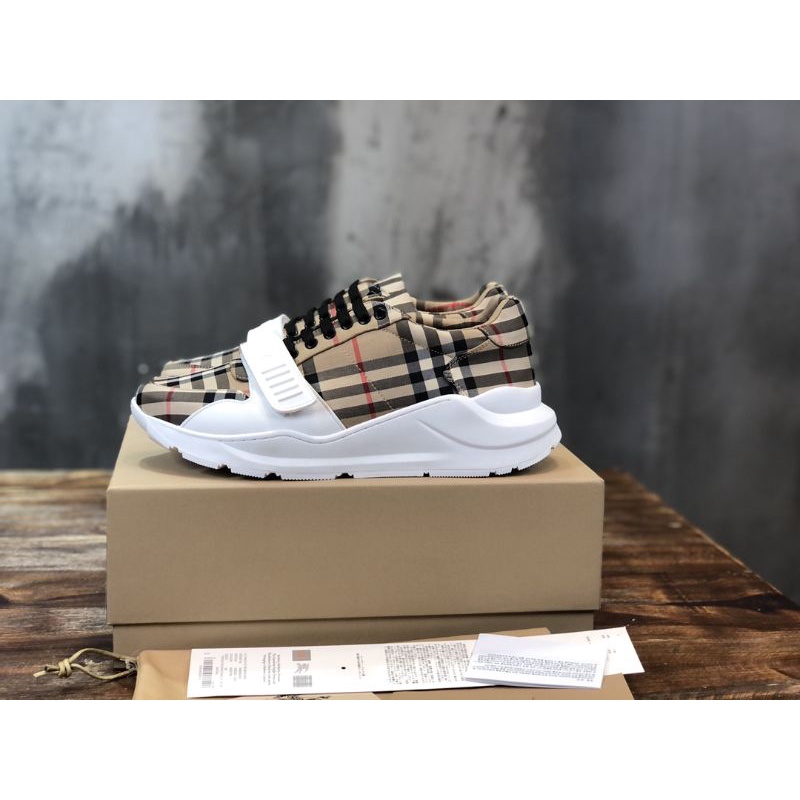 Giày thể thao nam đế cao mặt giày thiết kế họa tiết kẻ caro Burberry BBR