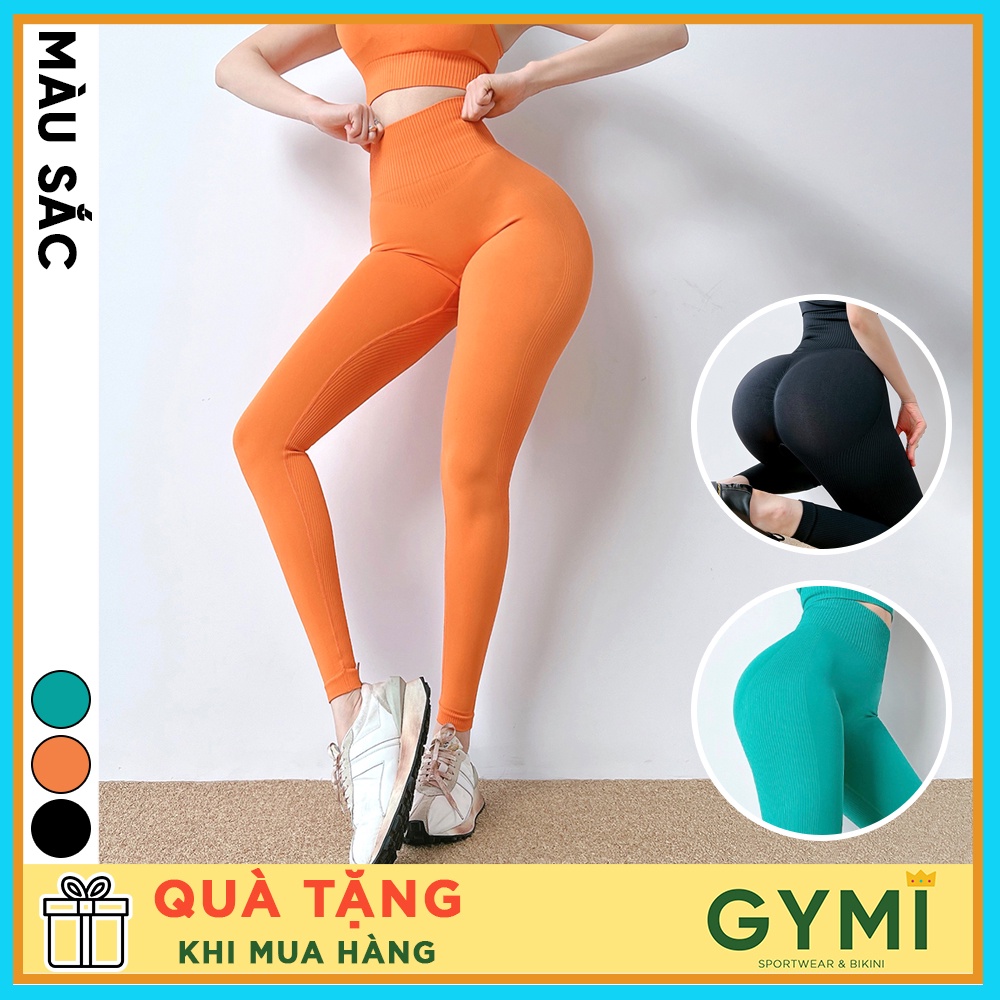Quần tập gym yoga nữ chun mông GYMI QD50 dáng legging thể thao cạp cao chất dệt kim co giãn nâng mông eo thon
