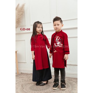 Set Áo Dài Nhung Bé Gái Vai Ngực + Quần