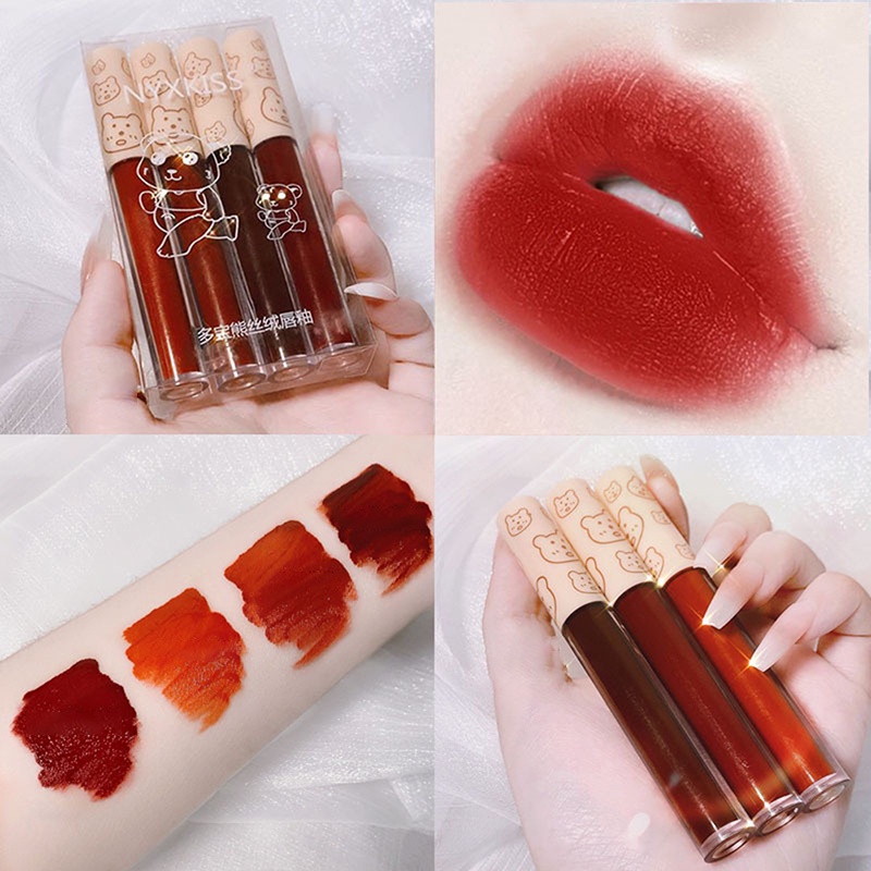 Set 4 thỏi son kem nhung lì NYXKISS dưỡng ẩm môi 4 màu chống dính HSU