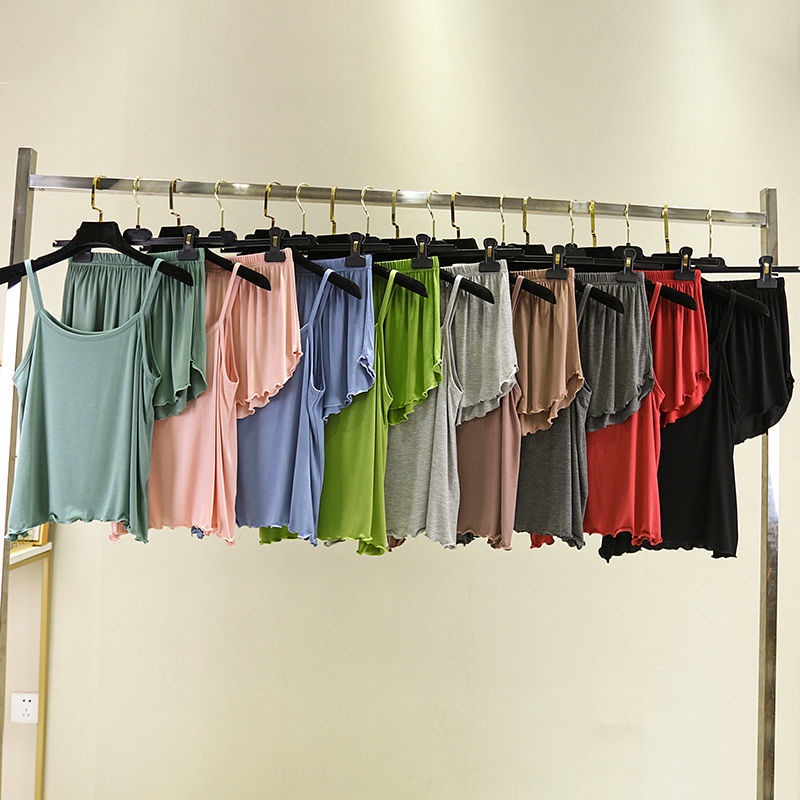 Bộ Đồ Ngủ Hai Mảnh Gồm Áo Hai Dây Và Quần Short Mỏng Thời Trang Mùa Hè Cho Nữ