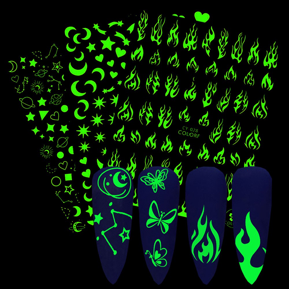[Hàng mới về] Set 1 / 6 miếng dán móng tay hiệu ứng 3d phát sáng trong bóng tối