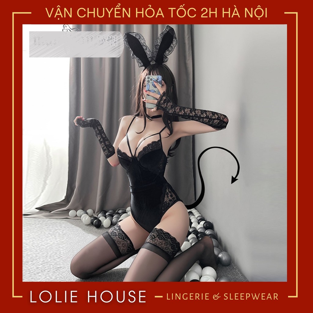 Bodysuit cosplay thỏ hầu gái playboy sexy bằng nhung có bờm tai thỏ bunny LOLIE HOUSE - CP13