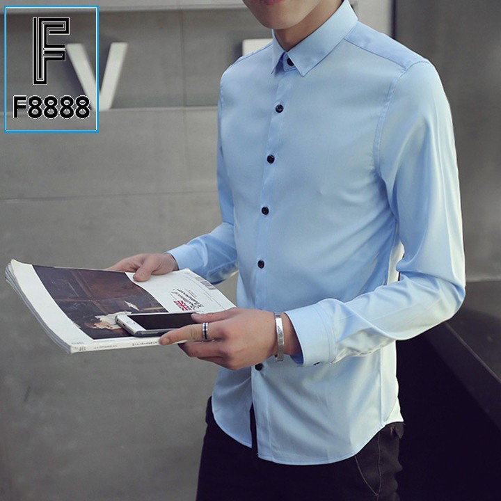 Áo sơ mi dài tay áo kiểu đẹp nam hàn quốc công sở F8888 Xanh Da Trời SMT001