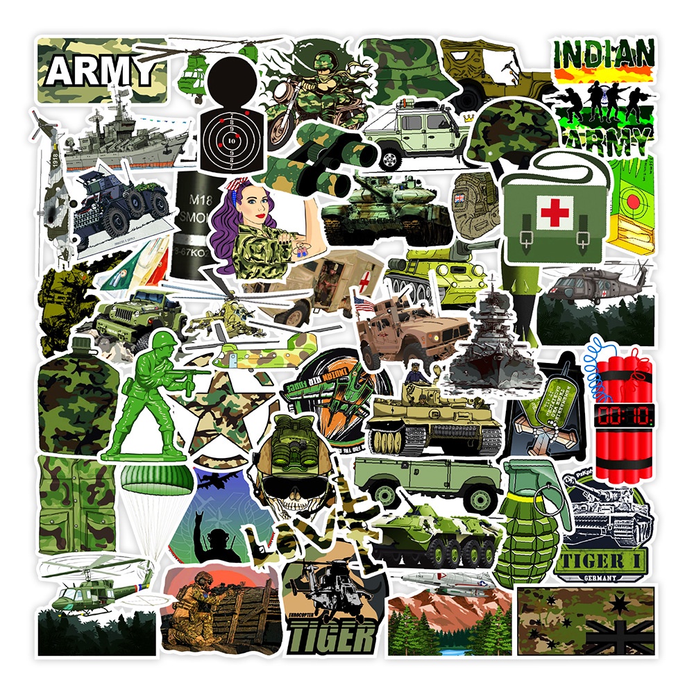 Set 50 hình dán Sticker Quân đội lính Army chống nước dán mũ bảo hiểm laptop xe máy