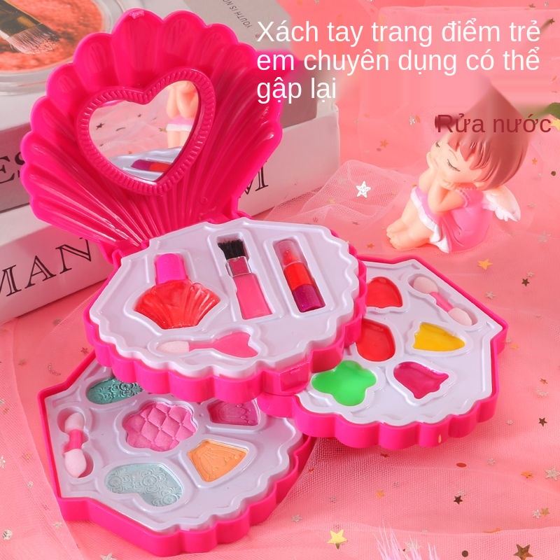 ▲▦♣Bộ mỹ phẩm trẻ em an toàn không độc hại Hộp trang điểm son môi công chúa cho bé gái 3-6 tuổi đồ chơi nhà chơi