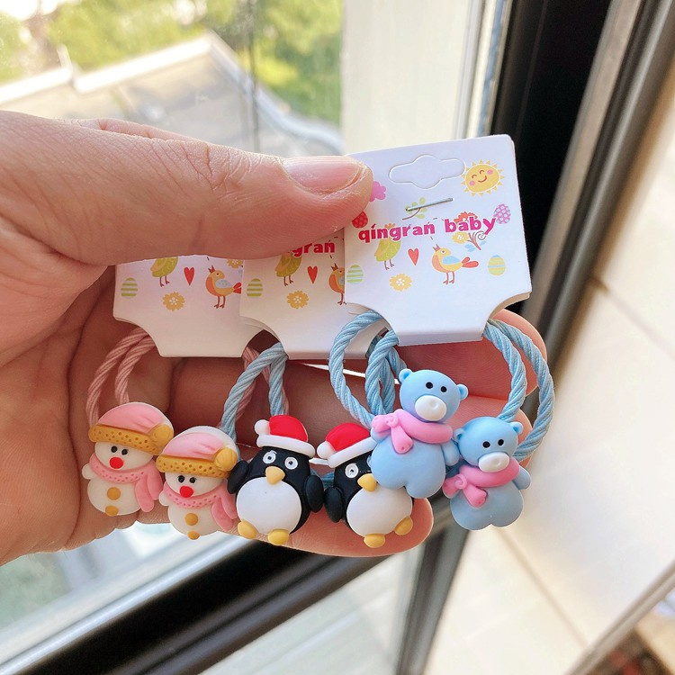 Set 2 Dây Cột Tóc Co Giãn Hình Tuần Lộc Hoạt Hình Dễ Thương Cho Bé Gái