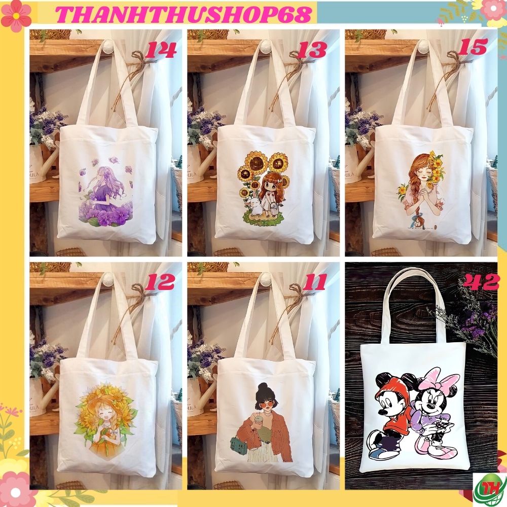Túi xách nữ đeo chéo vải canvas hình chữ nhật in hoạ tiết ngộ nghĩnh Thanhthushop68 554
