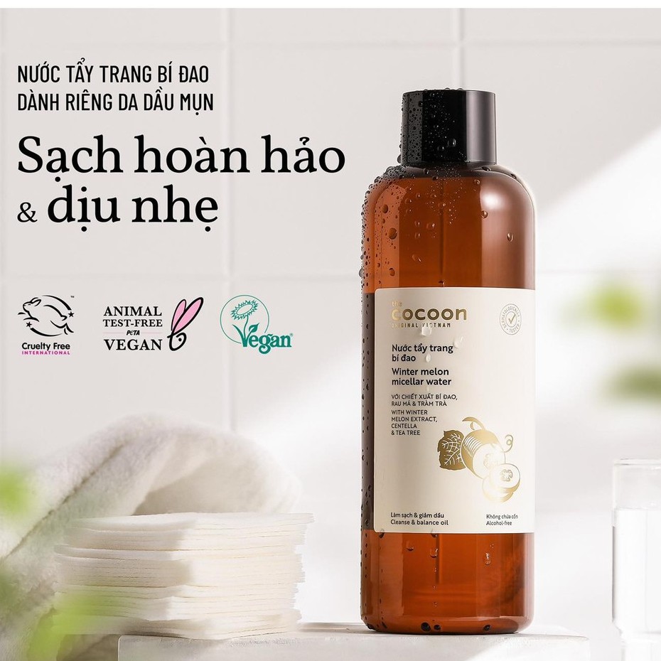 Nước tẩy trang Cocoon bí đao dành cho da dầu mụn nhạy cảm - tẩy trang COCOON Winter Melon Micellar Water