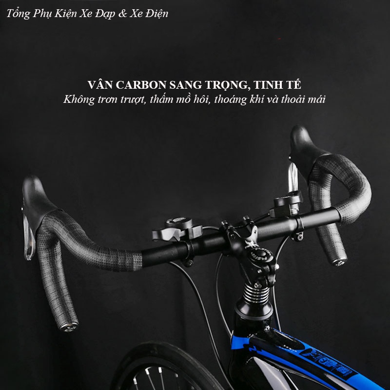 Dây Quấn Ghi Đông Xe Đạp Sợi Carbon Cao Cấp Set 2 Cuộn 2 Nút Chặn