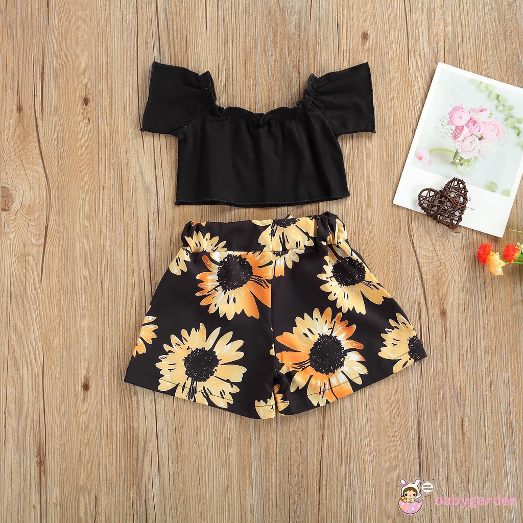 Áo Kiểu 2 Dây Và Quần Short Họa Tiết Hoa Hướng Dương Cho Bé Gái