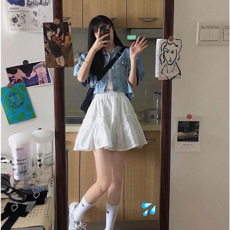 Chân Váy Xòe 2 Tầng 🦋 Váy Ngắn Nữ Chất Đũi Kèm Lót 2 Màu 🦋