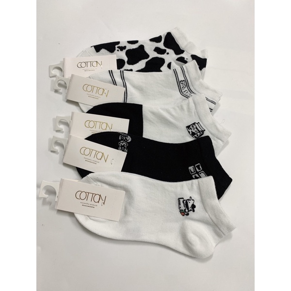 ( 5 đôi)Tất nữ ngắn cổ hoạ tiết bò sữa, chất cotton mềm mịn, dưới mắt cá chân.