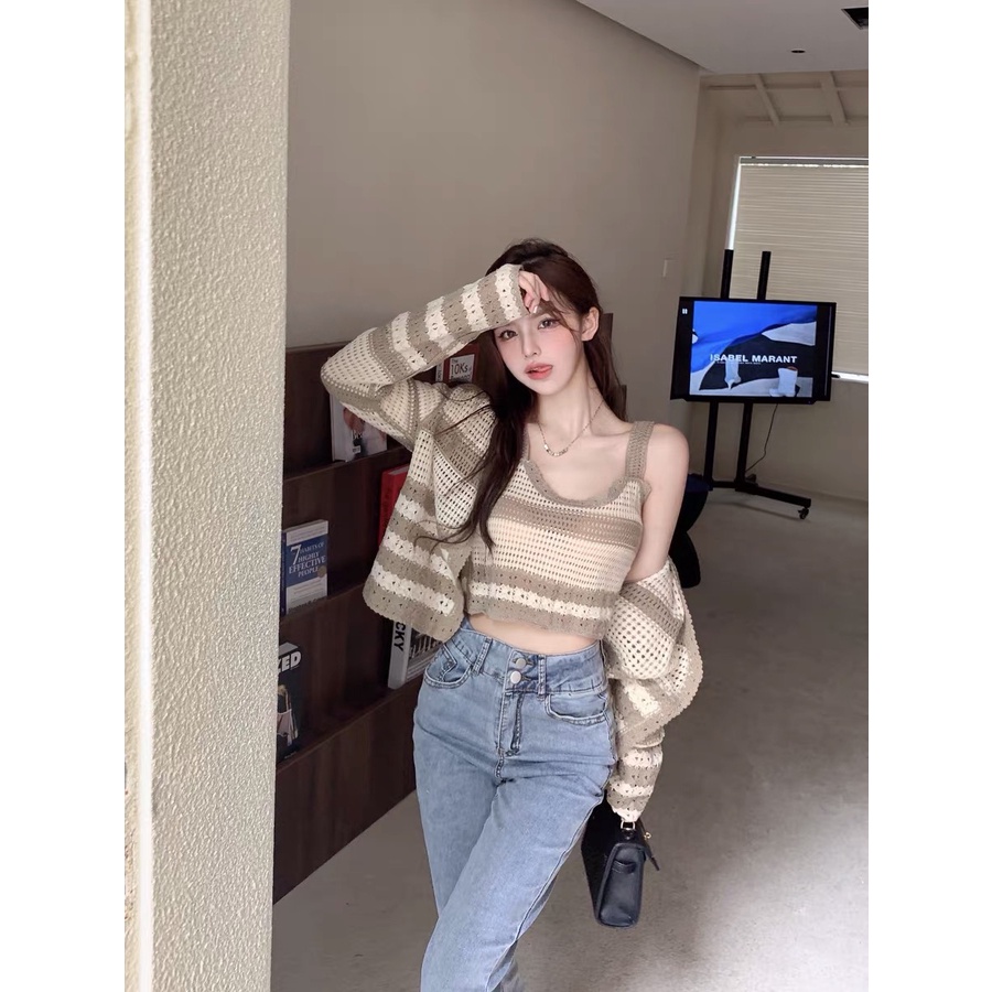 Set 2 chi tiết Forgirl có lỗ phối viền kẻ ngang