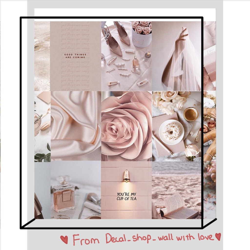 [FREESHIP EXTRA] 12 tấm Wall Collage decal keo sẵng, bền màu  - theme Dusty Pink Rose