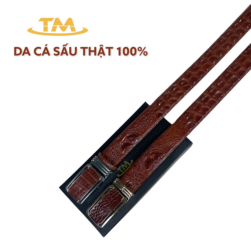 Dây Nịt Thắt Lưng Nam Da Cá Sấu Thật [Dây Liền Gai Nguyên Con] Bản Rộng 3.8cm SD40 Màu Nâu Đỏ Full Hộp Bh 24 Tháng
