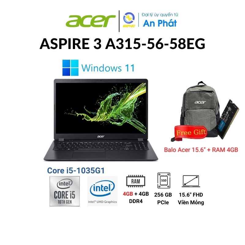 [Mã ELACER11 giảm đến 1TR5] Laptop Acer Aspire 3 A315-56-58EG (Core™ i5-1035G1 + 15.6 inch FHD)