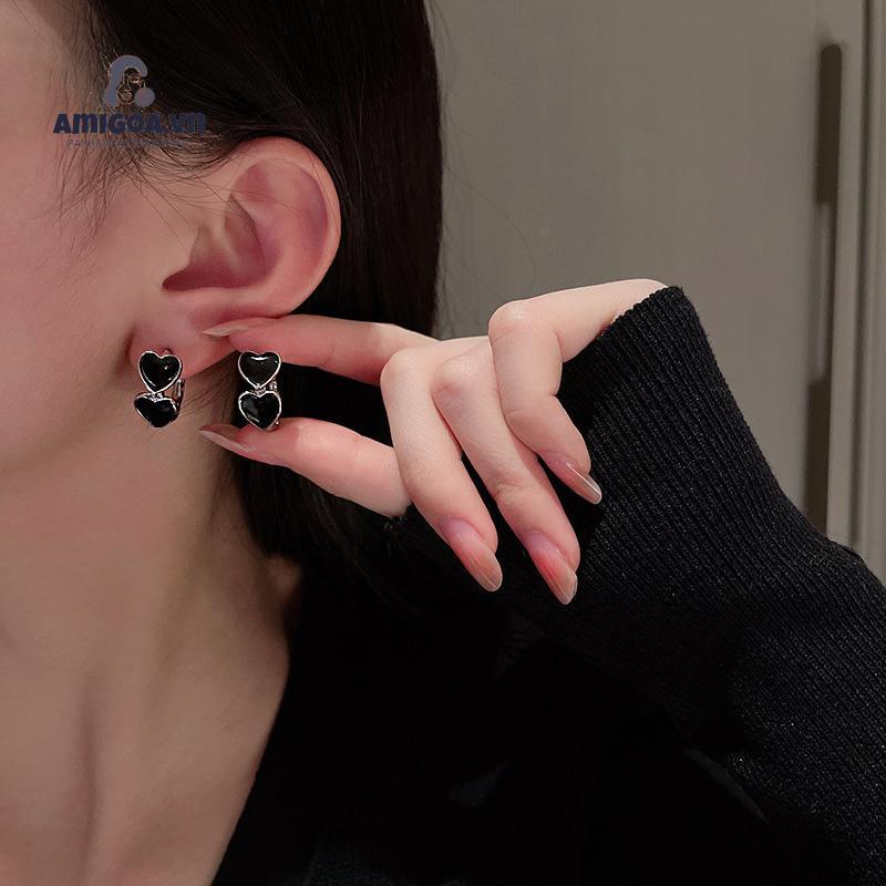 ✨✨Hoa Tai Hình Trái Tim Màu Đen Phong Cách Hàn Quốc Cho Nữ