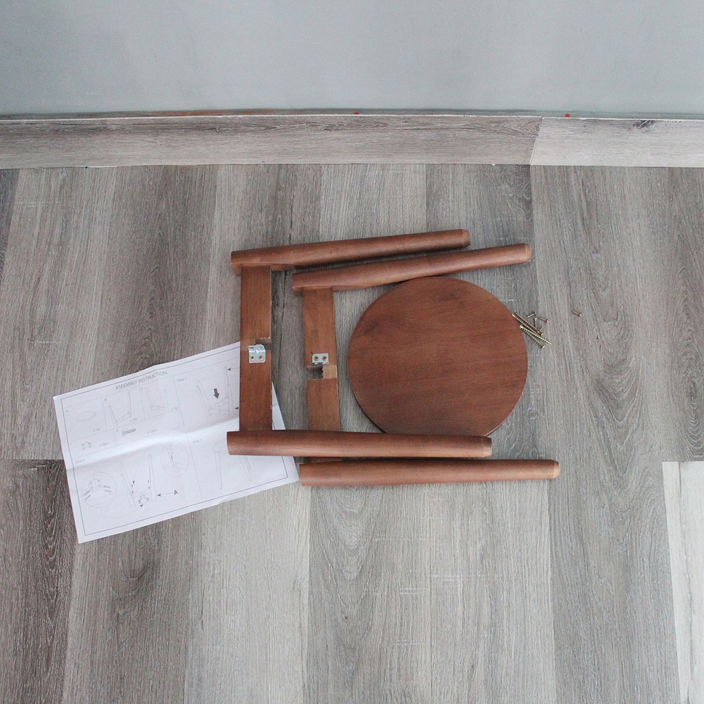 Ghế đẩu tròn gỗ cao su tự lắp ráp POSA cao 35 cm