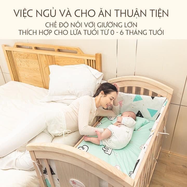 Nôi cũi gỗ đa năng cho bé 6in1 MonMon | Tặng quà phụ kiện kèm theo