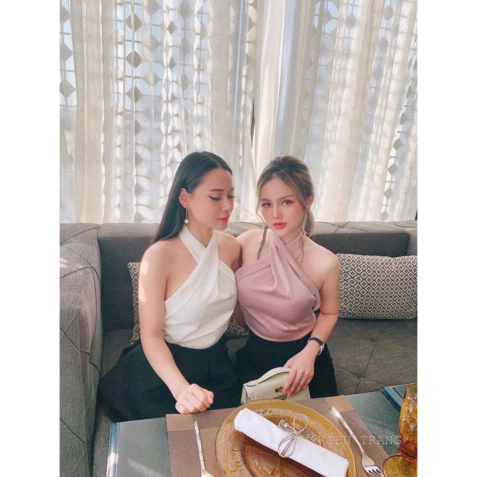 Áo phi bóng lụa kiểu xoắn choàng cổ | BigBuy360 - bigbuy360.vn