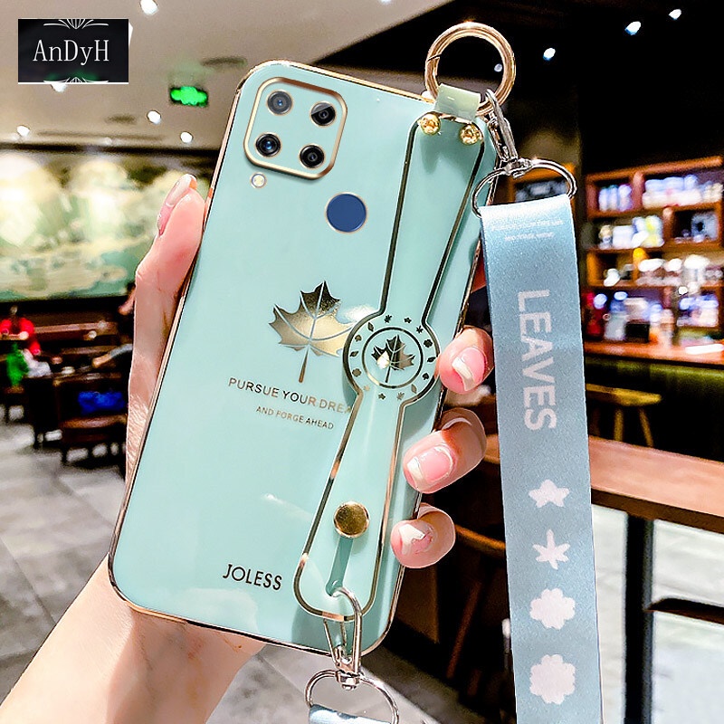 Ốp Điện Thoại Hình Lá Phong Có Dây Đeo Cho OPPO Realme C15 C12 C25 C25S Narzo 20 30A