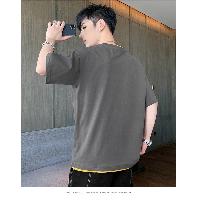 Áo Thun Ngắn Tay Giả Hai Lớp Form Rộng Thời Trang Mùa Hè Cho Nam Sinh Trung Học