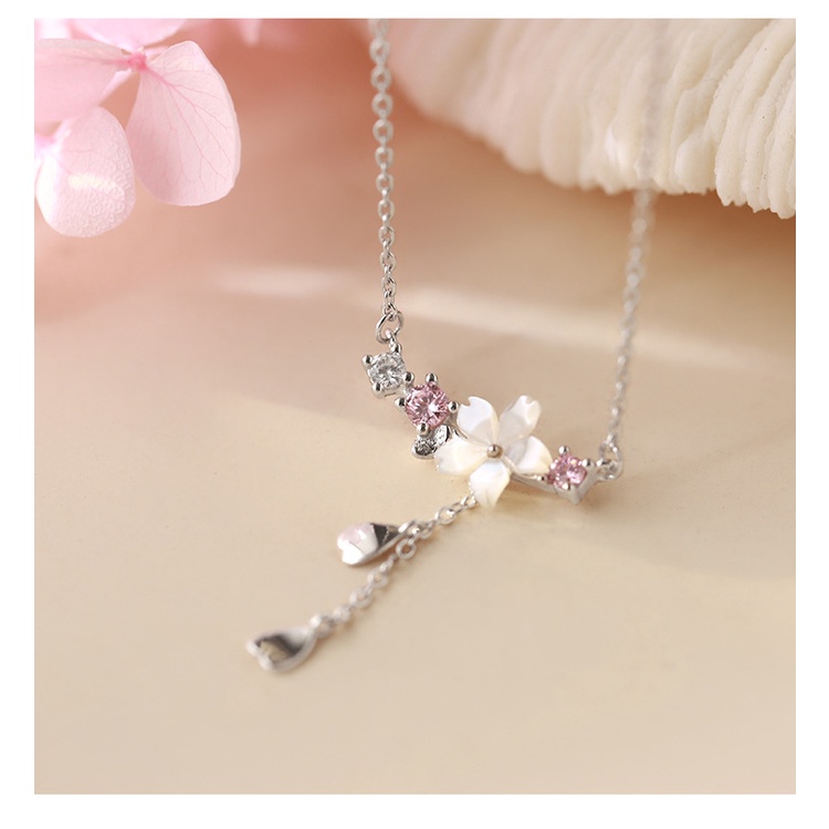 Dây chuyền bạc 925 mặt hình hoa anh đào đính đá zircon thời trang cho nữ