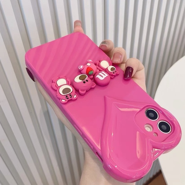 Ốp Điện Thoại Hình Gấu Dâu Tây Cho Iphone 14 pro max 14 plus 13 pro max 11 12 xs max xr x 7 8 plus