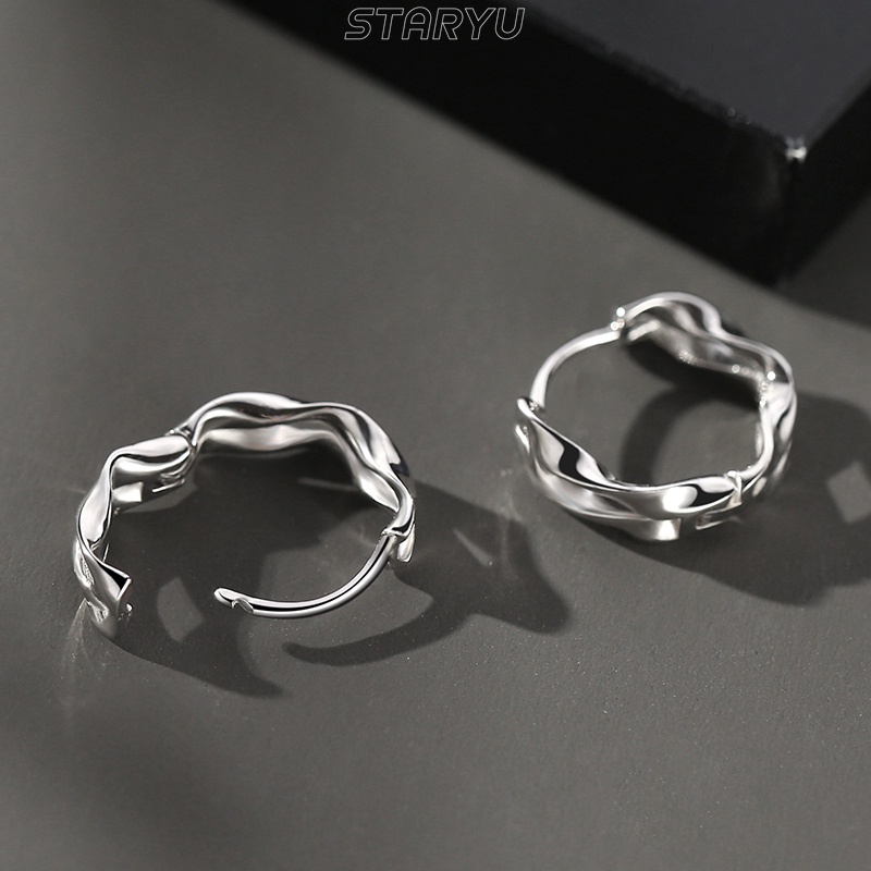 Bông tai bạc S925 thiết kế gợn sóng thời trang độc đáo