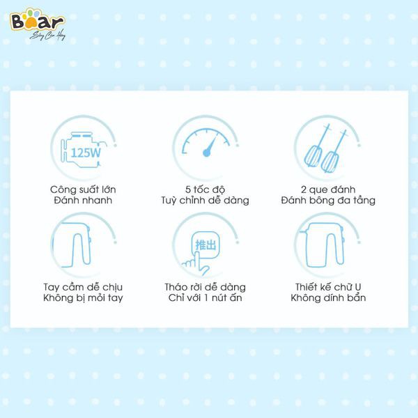 [FreeShip][Ship 2H]Máy Đánh Trứng cầm tay Bear DDQ-B02P5 (Hàng chính hãng - bảo hành 12 tháng)