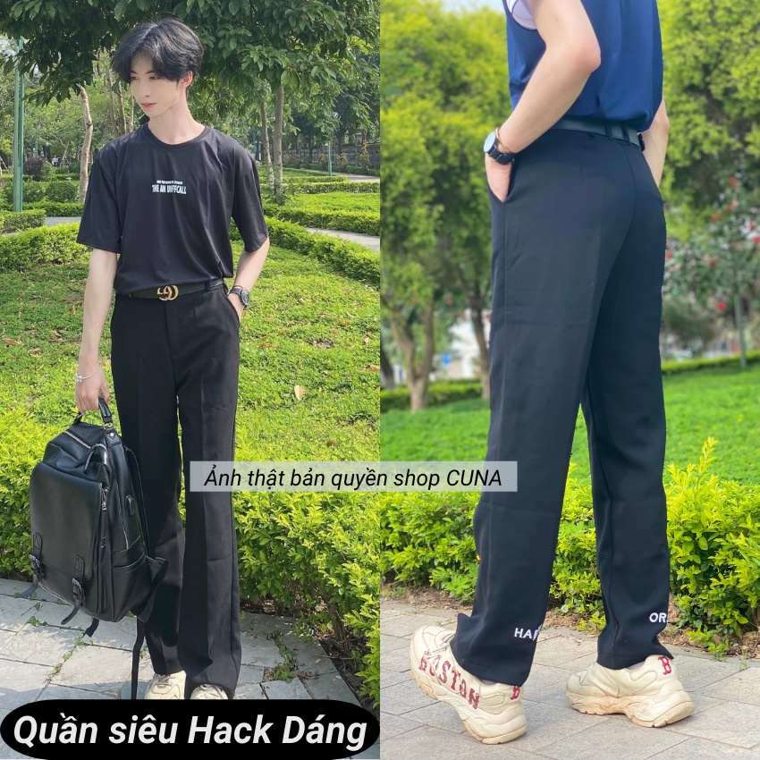 Quần vải ống rộng nam nữ CUNA quần tây âu nam nữ ống rộng suông baggy dài lưng cạp cao công sở đi học chơi thêu chữ đen
