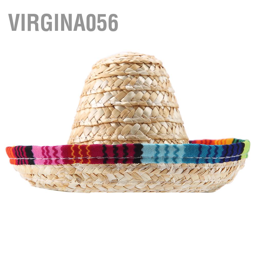 Virgina056 Virgina056 Mũ dự tiệc Sombrero rơm nhỏ cho thú cưng / chó con mèo có điều chỉnh dây bông