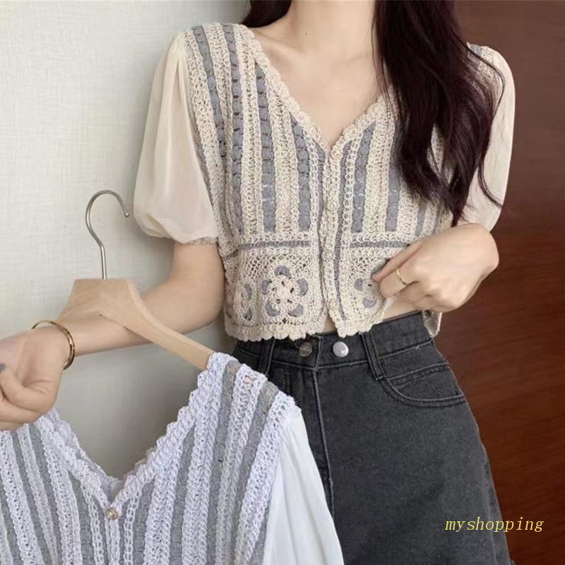 Áo Cardigan Cổ V Tay Phồng Ngọt Ngào Cho Nữ