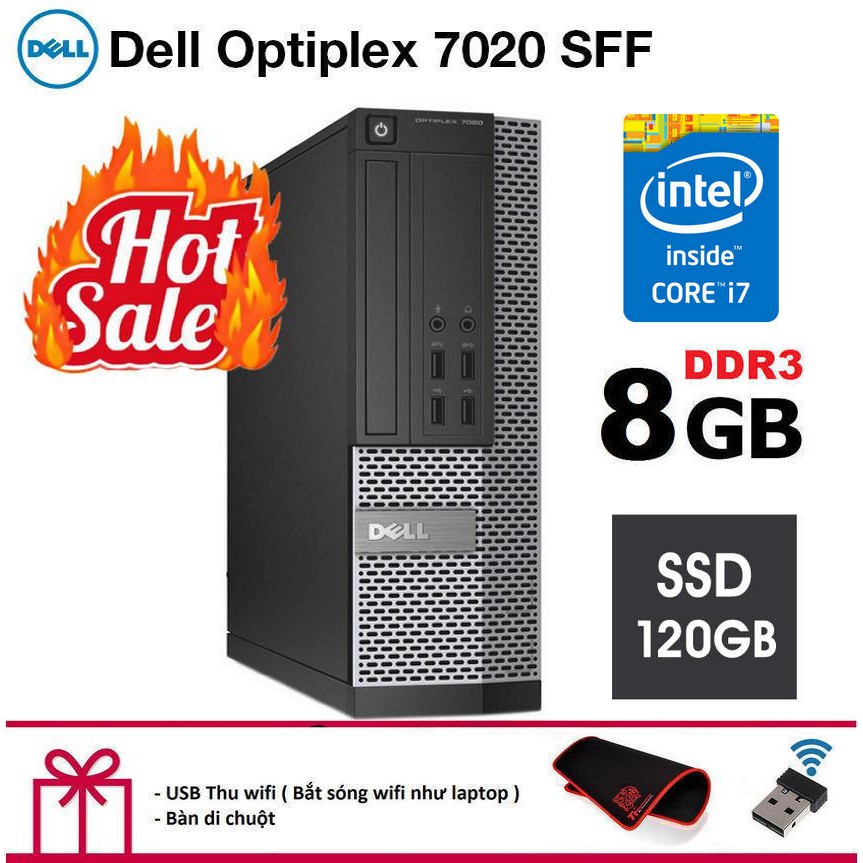 Case máy tính để bàn DELL Optiplex 3020 - 7020 Core i7 4770, Ram 8GB, Ổ cứng SSD 120GB.Tặng usb wifi không dây.