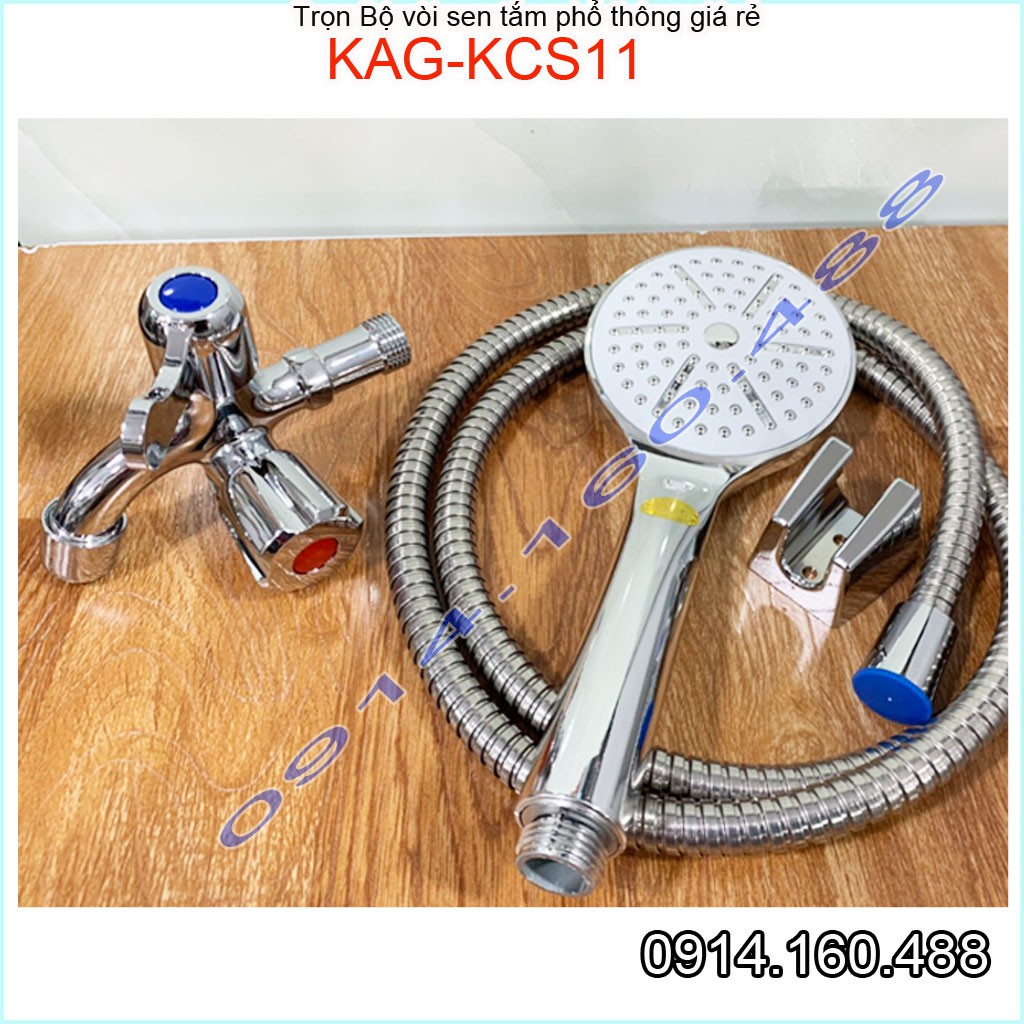 Vòi sen lạnh KAG-KCS11 Shower head, trọn bộ sen lạnh (củ sen+ dây) màuinox bóng 100% dùng tia phun nước mạnh sử dụng tốt