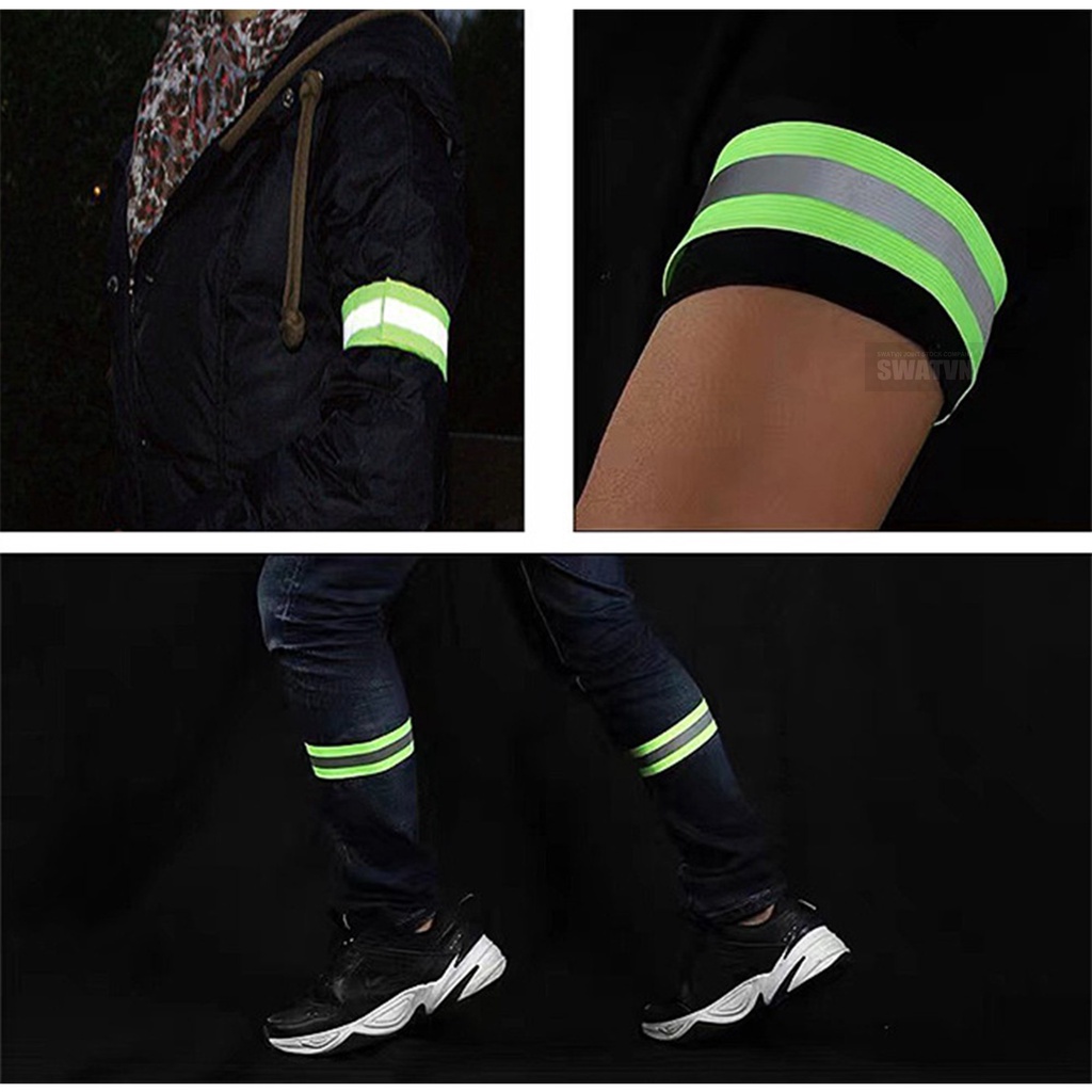 Cặp đai xà cạp phản quang đeo tay, đeo chân thun cõ dãn đi đêm đi phượt an toàn