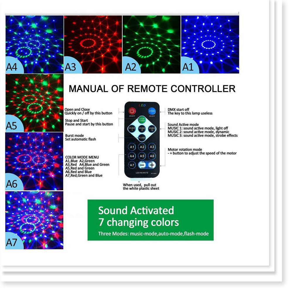 Freeship Đèn led xoay 7 màu cảm ứng theo nhạc cực đẹp-đèn sân khấu -đèn vũ trường ,giá rẻ