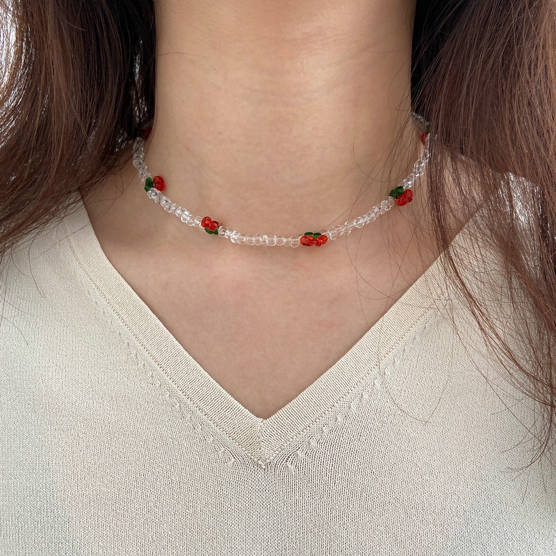 Vòng Cổ Choker Đính Hạt Cherry Đơn Giản Thời Trang Cho Nữ
