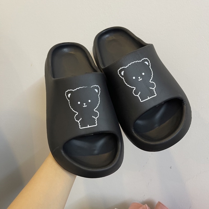 Dép Unisex Ulzzang đế bánh mì họa tiết chú gấu chống trơn trượt D144