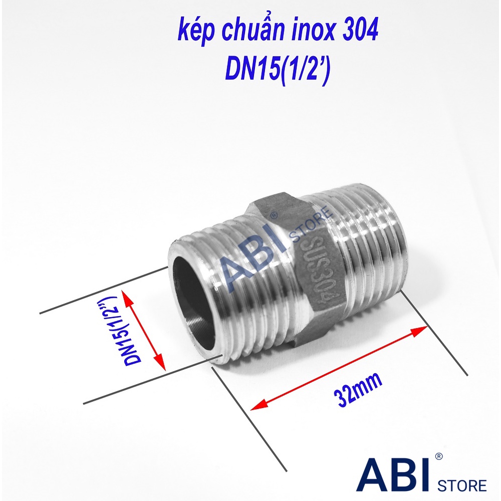 KÉP INOX 304 XỊN PHI 21(dn15-1/2''), KÉP ĐÚC, NỐI 2 ĐẦU REN NGOÀI INOX 201 BÓNG NẶNG ĐẸP GIÁ SỈ TẠI HÀ NỘI