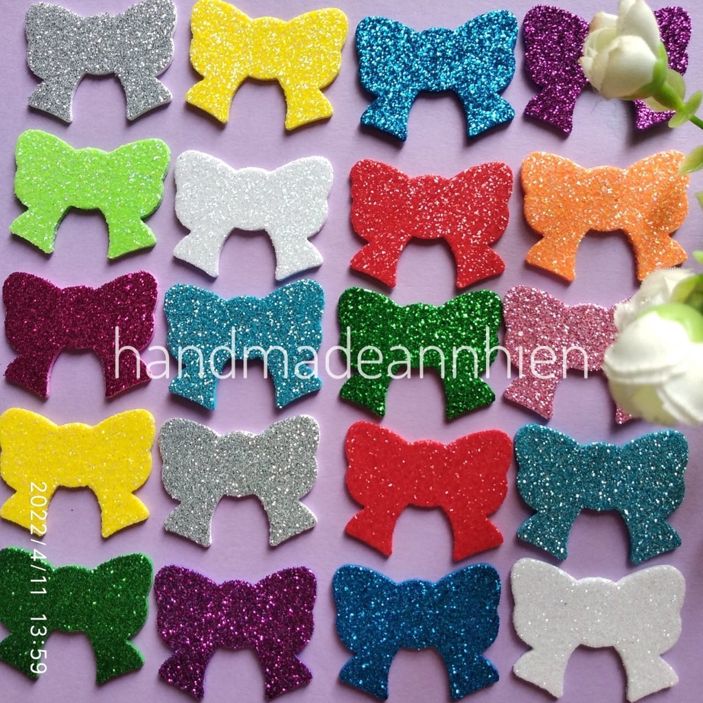 20 hình NƠ 3.3 x 2.7cm, bằng giấy xốp kim tuyến - thủ công mầm non cho bé - hình trang trí thiệp 3D, Valentine