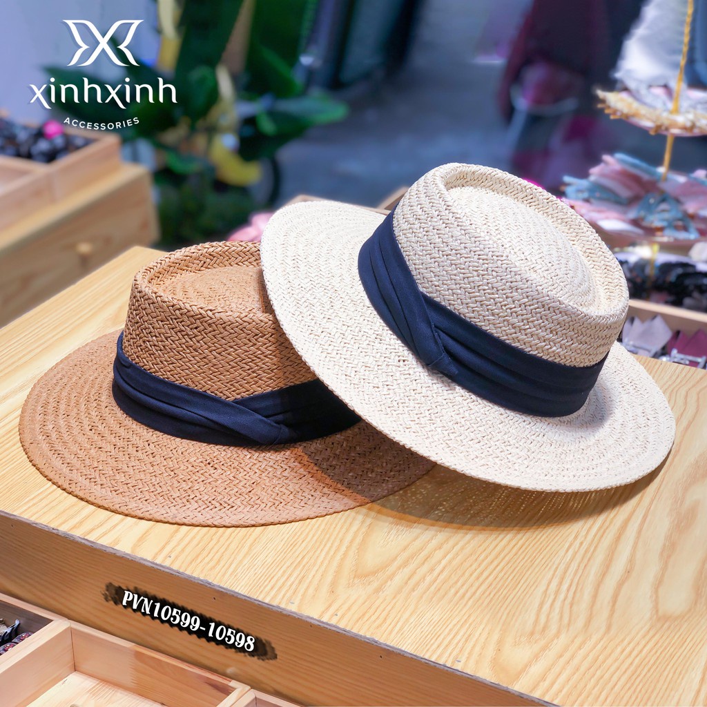 Mũ cói cao cấp đi biển rộng vành tự nhiên gắn ruy băng siêu xinh, nón cói chuẩn form cao cấp