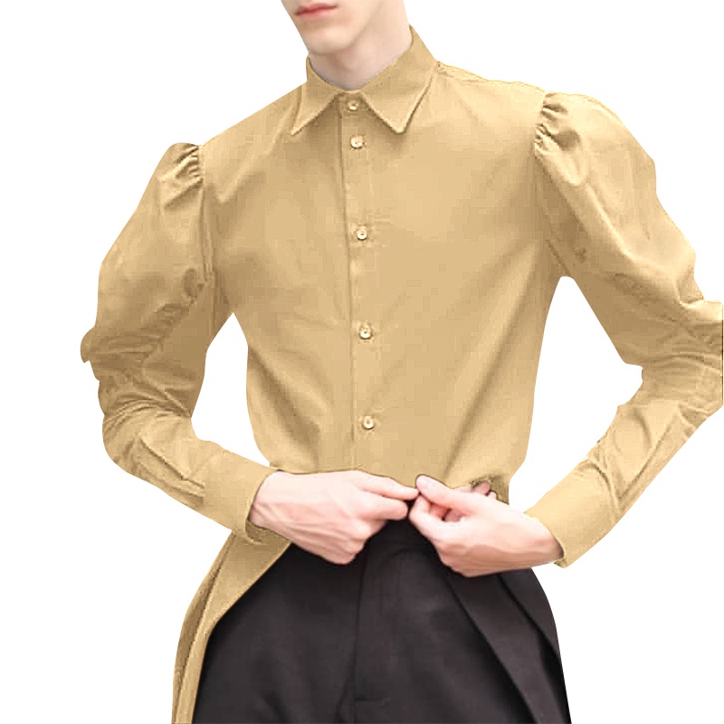 Áo sơ mi INCERUN tay dài phồng cổ bẻ cài nút thời trang cho nam